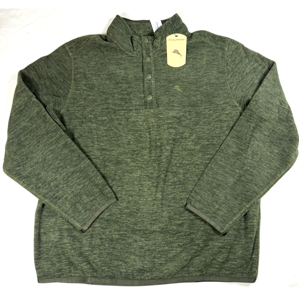 Tommy Bahama Olive Green Snap Pullover Mens XL Fleece Sweatshirt NWT Recycled